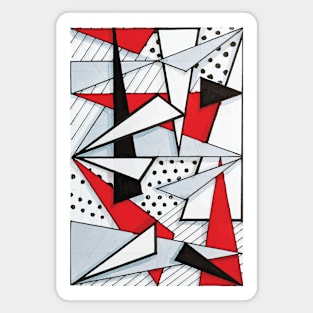 Black, White and Red Geometric Hand Drawing Magnet